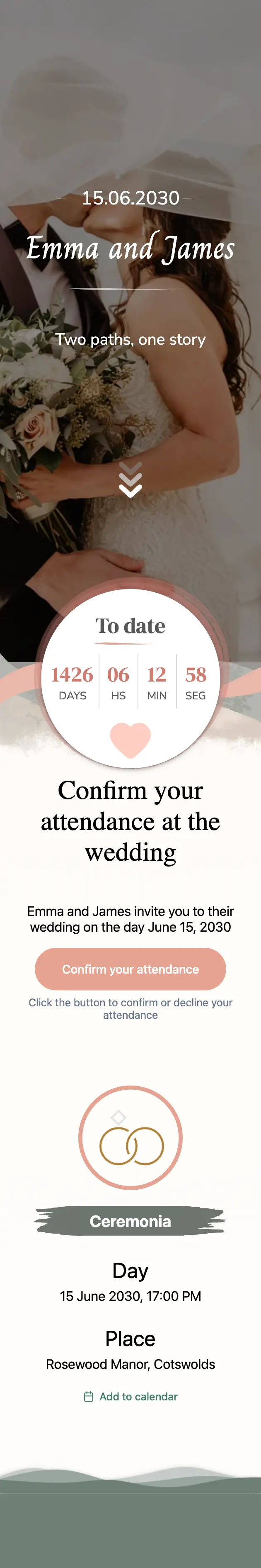Cover of the wedding invitation with the Natural theme