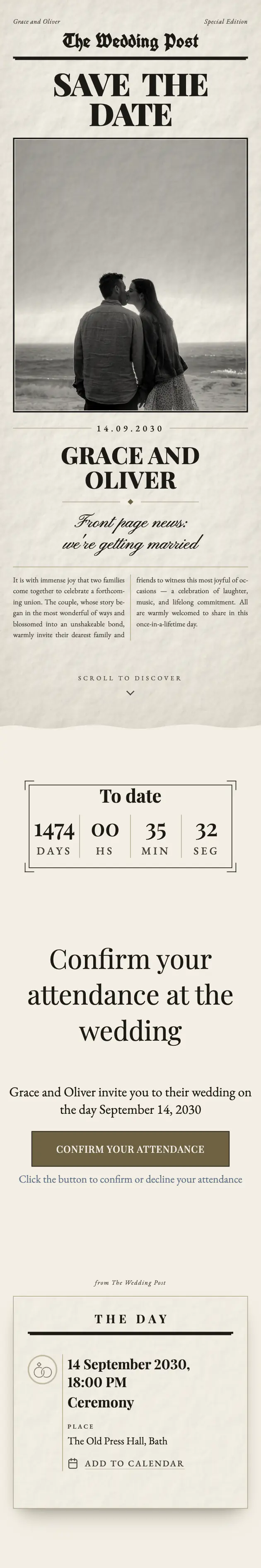 Wedding invitation design, Vintage theme — The masthead