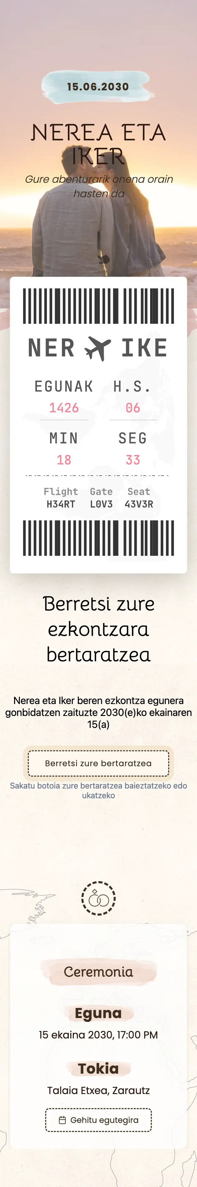 Ezkontza-gonbidapenaren azala Abentura gaiarekin