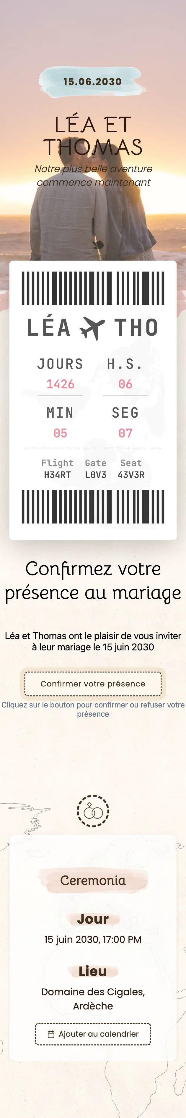 Design d'invitation de mariage, thème Aventure