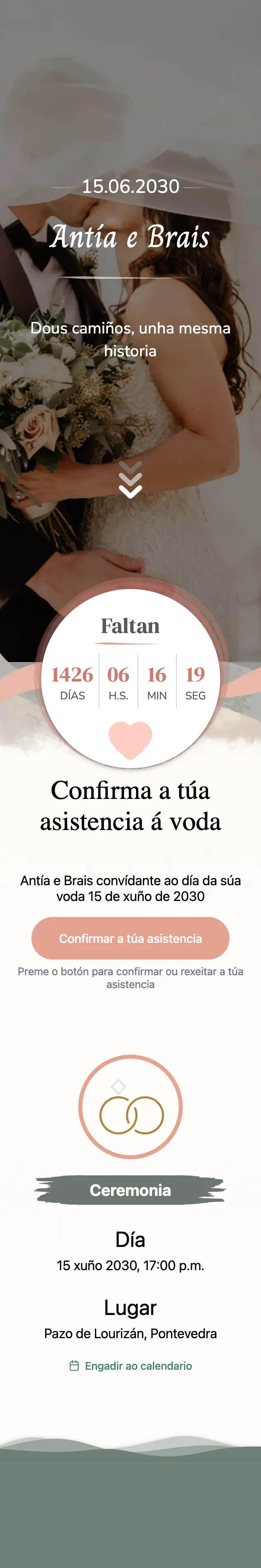 Portada do convite de voda co tema Natural