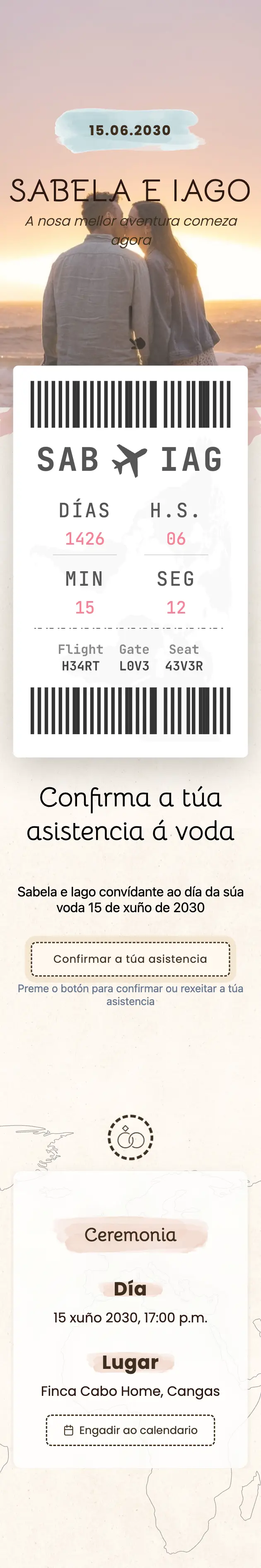 Deseño de convite de voda, tema Aventura