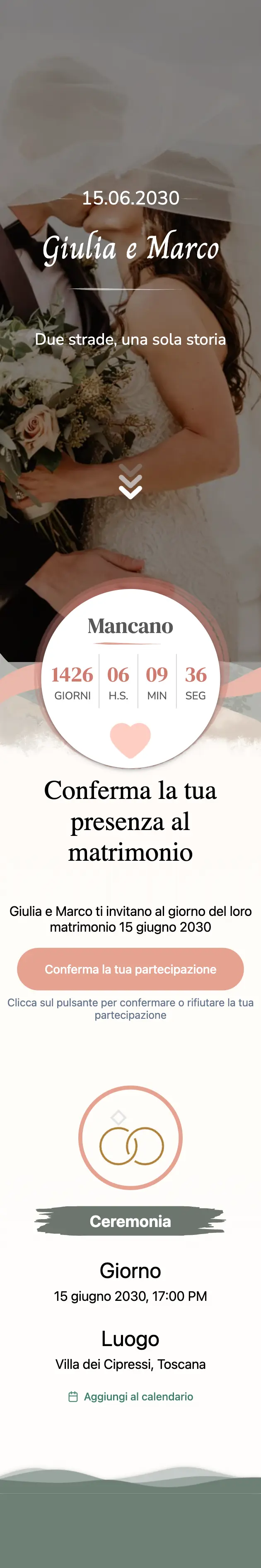 Design di invito di nozze, tema Naturale