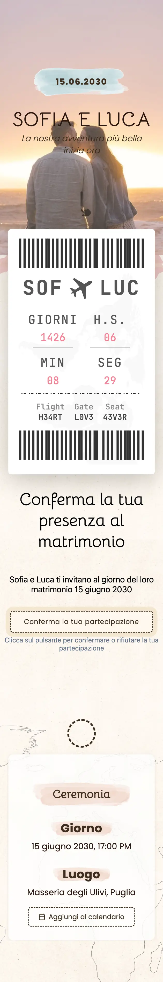 Copertina dell'invito di nozze con il tema Avventura